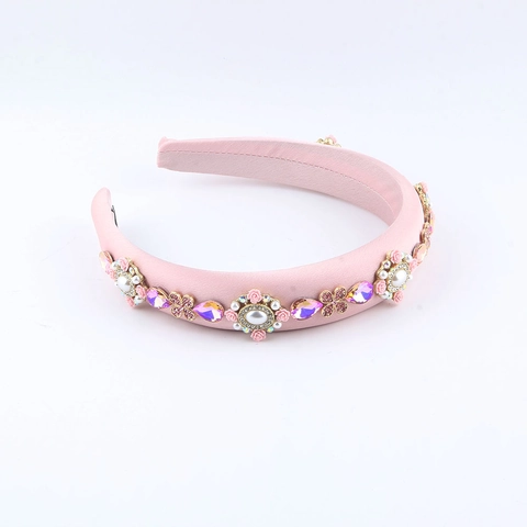 Cerchietto Imbottito Barocco per Donna in Raso con Strass e Künstliche Perle Sintetiche Decorazioni Floreali Accessorio Capelli Vintage