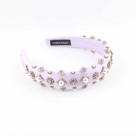 Diadema Acolchada Barroca para Mujer Retro Lujo Strass Perla Artificial Ala Ancha Esponja Accesorio para el Cabello Hecho a Mano