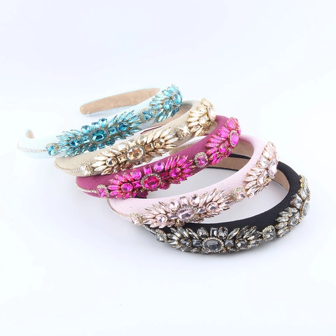 Baroque Vintage Rhinestone Padded Headband For Women Luxury Fabric Thickened Hair Hoop Wedding Party Hair Accessories