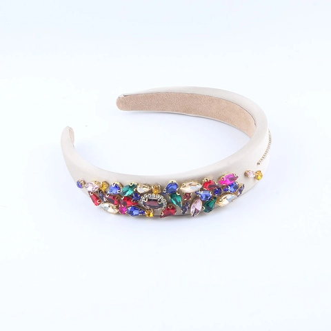 Barock Gepolsterter Haarreif Für Damen Luxus Bunter Strass Gepolstertes Haarband Satin Stoff Eingelegter Diamant Haarschmuck