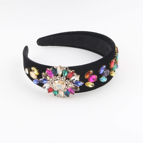 Serre-tête Baroque en Velours avec Strass pour Femme Style Palais Rétro Rembourré Large Accessoire Cheveux à la Mode