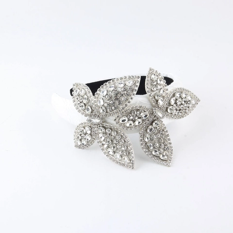 Cerchietto Largo Barocco con Farfalla in Strass per Donna Elegante Cerchietto con Foglie in Lega Luccicanti Accessori Capelli Sposa