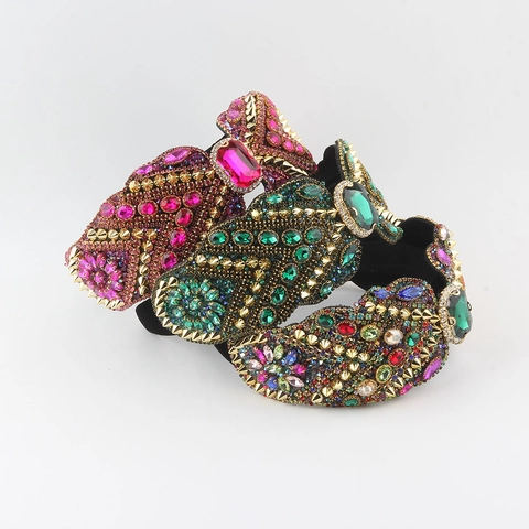 Cerchietto Imbottito in Strass Barocco di Lusso per Donna Retrò Fascia per Capelli in Velluto Largo Stile Palazzo