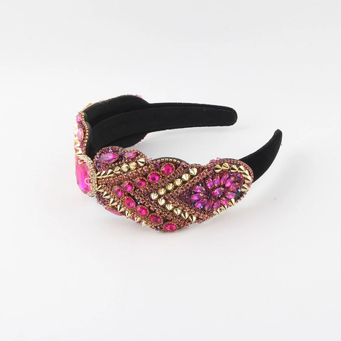 Cerchietto Imbottito in Strass Barocco di Lusso per Donna Retrò Fascia per Capelli in Velluto Largo Stile Palazzo