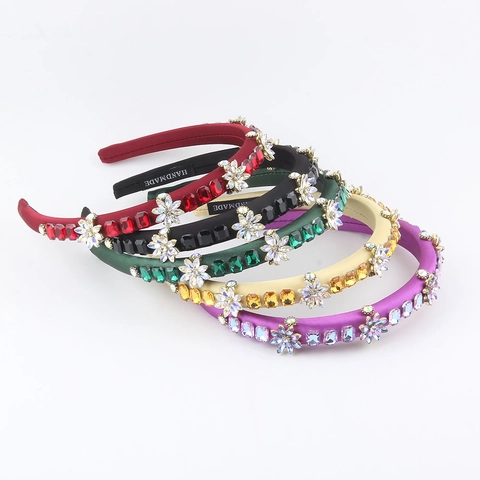 Baroque Sparkling Rhinestone Flower Padded Headband Vintage Crystal Hair Hoop Fashion Hair Accessories For Women Wedding Party