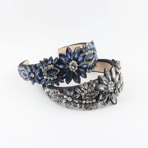 Serre-tête Large de Luxe Vintage avec Fleurs en Strass Base en Tissu et Cristaux Pavés Accessoires Cheveux Femme Mariage Fête