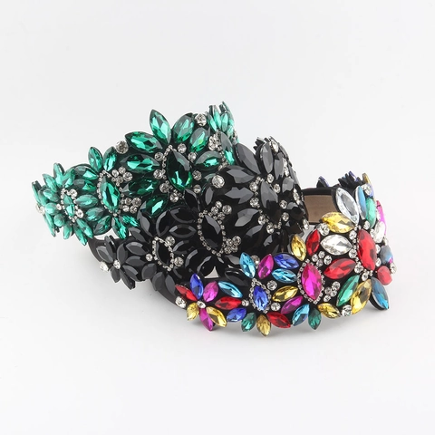 Baroque Vintage Luxurious Rhinestone Padded Headband For Women Glitter Floral Gemstone Hair Band Wedding Banquet Party Hair Accessories