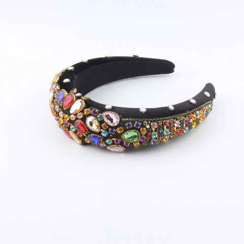 Cerchietto Imbottito in Stile Barocco per Donna di Lusso con Strass Multicolore Intarsiato in Tessuto Cerchietto Retrò Accessori per Capelli Larghi