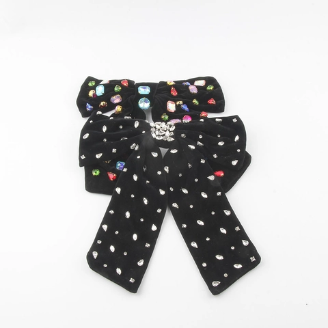 Pinza para el Cabello con Lazo de Terciopelo para Mujer Lazo de Strass Cosido a Mano Clip de Resorte Horquilla Elegante Joyería
