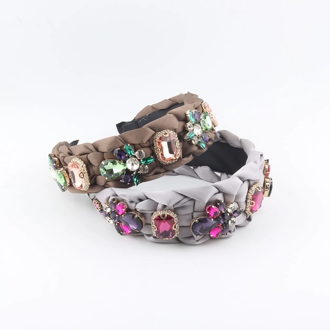 Barock Geflochtenes Stirnband Für Damen Luxus Satin Bunte Strasssteine Eingelegt Hoher Schädeldecke Haar Accessoires