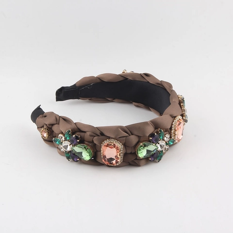 Barock Geflochtenes Stirnband Für Damen Luxus Satin Bunte Strasssteine Eingelegt Hoher Schädeldecke Haar Accessoires
