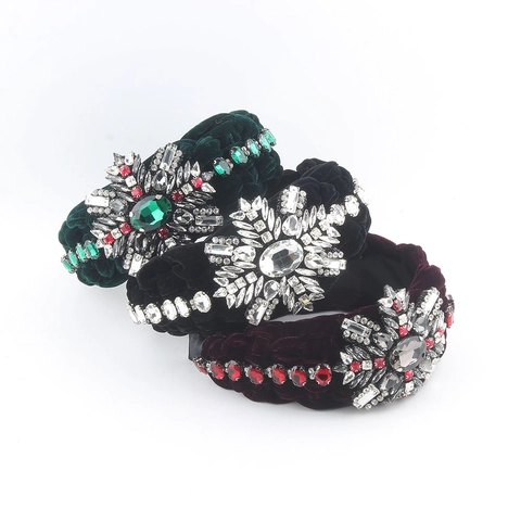 Cerchietto Intrecciato in Velluto Imbottito Vintage Lussuosa Fascia per Capelli con Fiore di Strass Copricapo Retrò in Stile Barocco per Donna