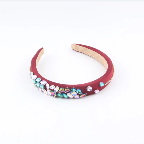 Diadema de Esponja Acolchada Vintage para Mujer con Strass de Colores Incrustados en Tela Magnífico Accesorio para el Cabello de Fiesta