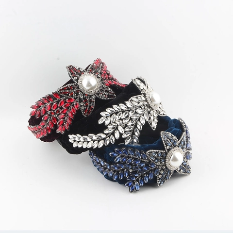 Diadema Glamurosa Vintage de Tela Con Strass Y Perlas Artificiales Trenza Retorcida Tocado de Fiesta de Lujo para Mujer