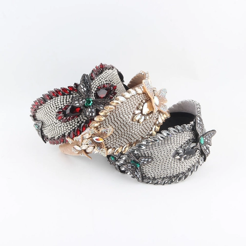 Luxurious Wide Rhinestone Butterfly Headband Velvet Padded Hairband Sparkling Crystal Prom Wedding Hair Accessories For Women