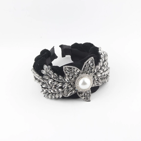 Diadema Glamurosa Vintage de Tela Con Strass Y Perlas Artificiales Trenza Retorcida Tocado de Fiesta de Lujo para Mujer