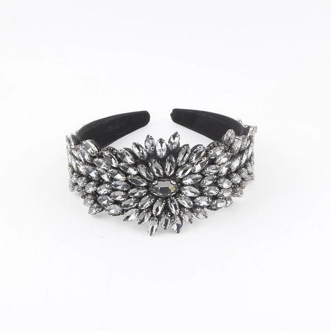 Cerchietto Barocco Lussuoso Largo con Strass Vintage Accessori Capelli Fiori Cristallo per Donna Banchetto Festa Matrimonio Gioielli