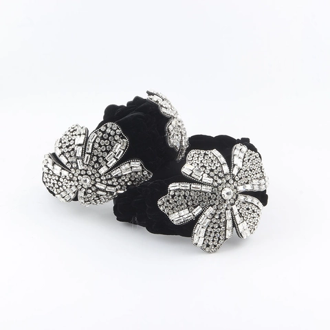 Barock Luxus Samt Geflochtener Haarreif Strass Blume Vintage Gepolstertes Haarband Für Damen Party Bankett Haarschmuck