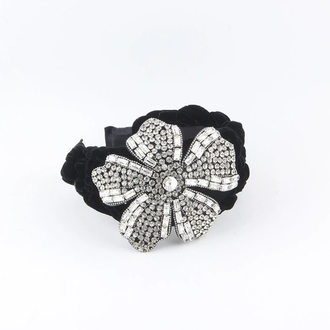 Barock Luxus Samt Geflochtener Haarreif Strass Blume Vintage Gepolstertes Haarband Für Damen Party Bankett Haarschmuck
