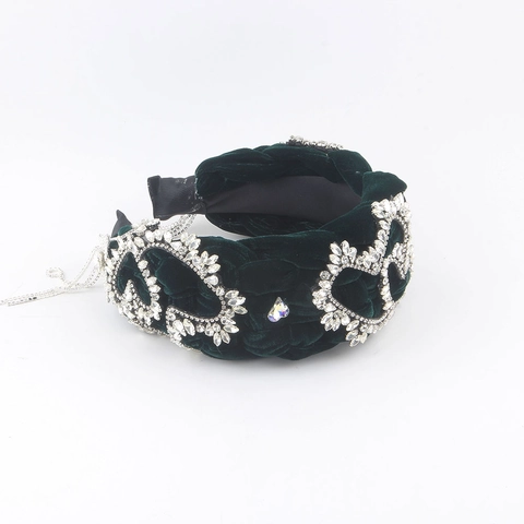 Cerchietto Intrecciato in Velluto di Lusso Con Nappe a Cuore in Strass Accessorio per Capelli Vintage a Tesa Larga per Donna