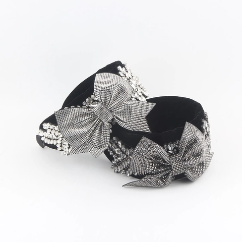 Luxus Samt Breiter Haarreif Voller Strass Schleife Blumen Dekoration Für Damen Elegant Hochzeit Party Haarschmuck