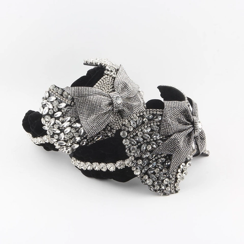 Luxus Eleganter Strass Schleife Stirnband Für Damen Samt Hoher Schädeloberteil Haarschmuck Für Hochzeit Bankett Party Schmuck