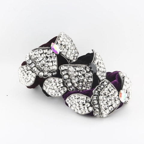Luxurious Velvet Rhinestone Headband For Women Exaggerated Butterfly Pattern Wide Padded Hair Band For Party Banquet Accessory