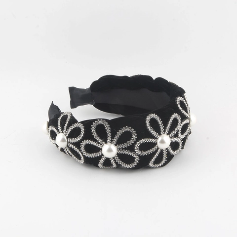 Serre-tête Rembourré en Velours Vintage Avec Fleur en Strass et Künstliche Perle Bandeau Haut pour Femme Banquet Mariage Accessoires