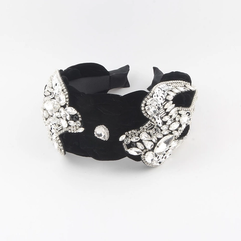 Vintage Velvet Wide Headband With Rhinestone Swallow Bird Luxury Baroque Thick Hair Band Women Accessories
