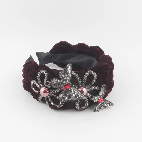 Cerchietto Intrecciato in Velluto Vintage da Donna Con Farfalla e Fiori in Strass Künstliche Perle Sintetiche Elegante per Banchetto