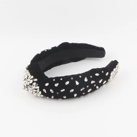 Luxus Gepolsterter Samt-Haarreif Mit Glas-Strasssteinen Twist-Knoten Vintage High Top Haarband Für Damen Party Hochzeit Schmuck
