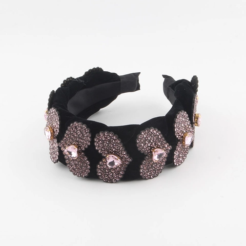 Baroque Velvet Heart Rhinestone Padded Headband Luxury Vintage Hair Accessory For Women Party Wedding Banquet Jewelry