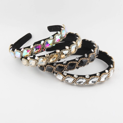 Lussuoso Cerchietto Barocco in Velluto con Strass Vintage Cristallo Colorato Imbottito per Donna Matrimonio Banchetto Festa Accessori per Capelli