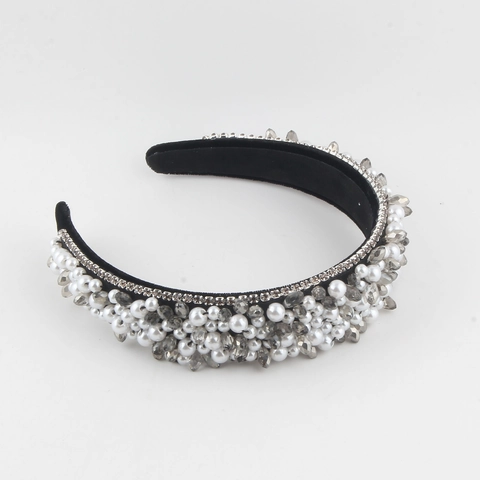 Diadema Barroca Acolchada Para Mujer Lujo Perlas Artificiales Diamantes De Imitación Banda Para El Cabello Princesa Ancha Elegante