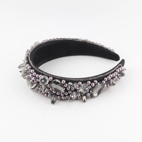 Baroque Padded Headband For Women Luxury Fabric Rhinestone Artificial Pearl Wide Hair Band Retro Palace Style Hair Accessory