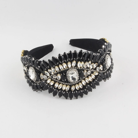 Baroque Wide Brim Headband For Women Colorful Rhinestone Heart Padded Hair Band Luxurious Gemstone Inlaid Hair Accessory