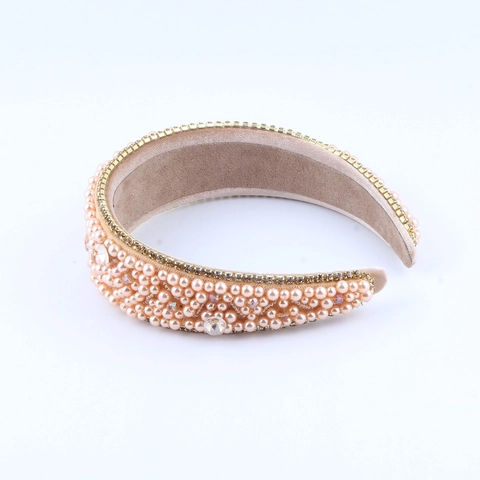 Cerchietto Barocco Imbottito a Tesa Larga per Donna Elegante Retro Perla Artificiale Strass Fascia per Capelli Accessori Moda