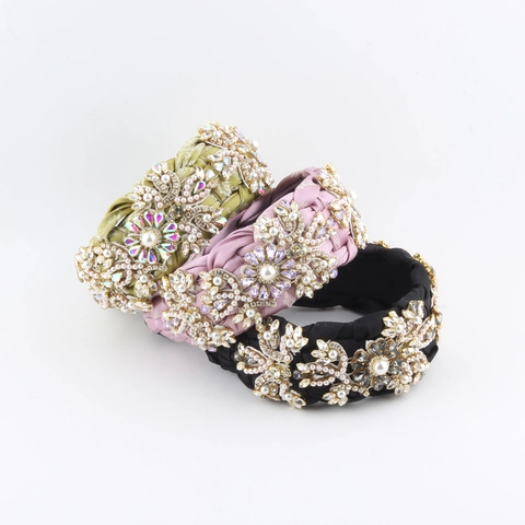 Baroque Braided Fabric Headband Rhinestone Artificial Pearl Wide Hair Band Vintage Luxurious Floral Headpiece For Women Party