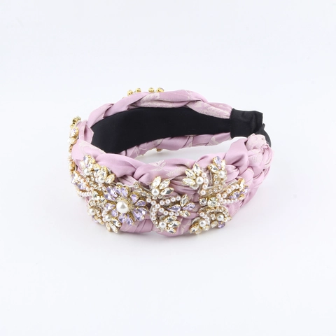 Baroque Braided Fabric Headband Rhinestone Artificial Pearl Wide Hair Band Vintage Luxurious Floral Headpiece For Women Party