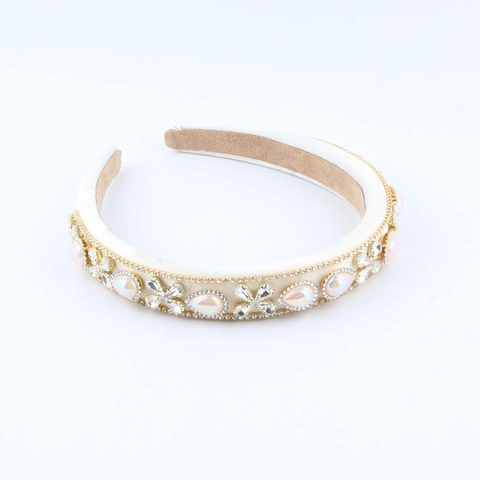 Diadema Acolchada Barroca con Pedrería de Lujo en Tela de Satén Banda para el Cabello Ancha Retro con Gemas y Cristales para Mujer