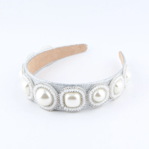 Cerchietto in Tessuto Moda Coreana Con Grandi Perle Artificiali Strass Elegante Fascia per Capelli Glitter per Donna Gioielli