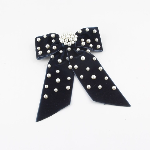 Vintage Oversized Velvet Bow Hair Clip With Artificial Pearl French Elegant Long Ribbon Hairpins For Women Hair Accessories