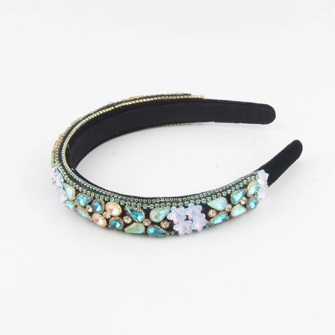 Vintage Luxurious Wide Fabric Rhinestone Headband For Women Colorful Crystal Flower Hair Hoop Wedding Party Hair Accessories