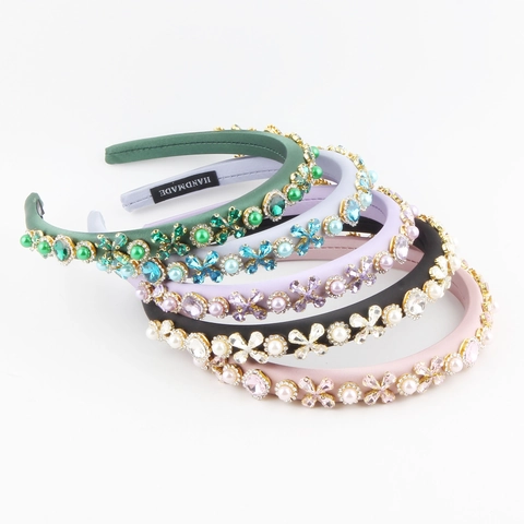 Handmade Baroque Padded Headband For Women Retro Cloth Rhinestone Artificial Pearl Floral Headband Elegant Party Hair Accessories