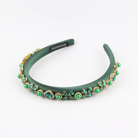 Handmade Baroque Padded Headband For Women Retro Cloth Rhinestone Artificial Pearl Floral Headband Elegant Party Hair Accessories