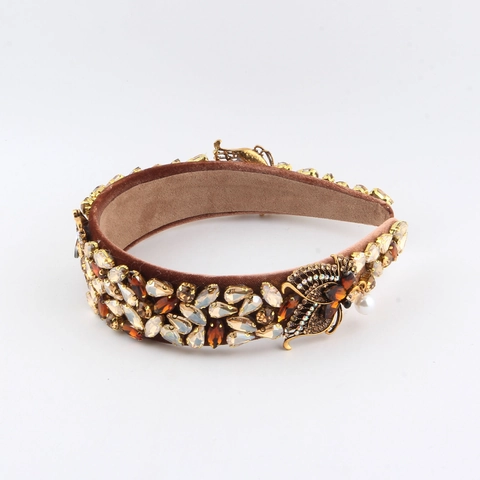 Baroque Wide Sponge Headband Luxurious Rhinestone Artificial Pearl Butterfly Headpiece For Women Wedding Party Hair Jewelry