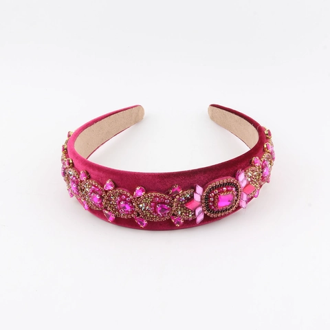 Baroque Rhinestone Headband For Women Luxury Padded Velvet Satin Artificial Pearl Crystal Beaded Hairband Hair Accessories