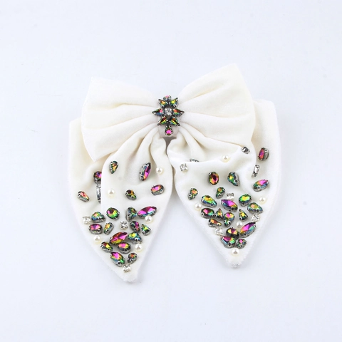 Fermaglio per Capelli Fiocco in Velluto Fatto a Mano Strass Colorati Perla Artificial Sintetica Nappa Vintage Elegante Donna Gioielli