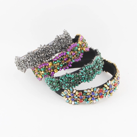 Baroque Luxury Floral Rhinestone Headband For Women Vintage Velvet Wide Hair Band Elegant Wedding Party Hair Accessories
