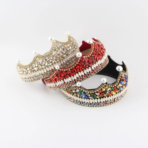 Cerchietto a Corona di Lusso con Strass e Finte Künstliche Perle Imbottito in Spugna Tiara Barocca per Festa di Compleanno Donna Bambina